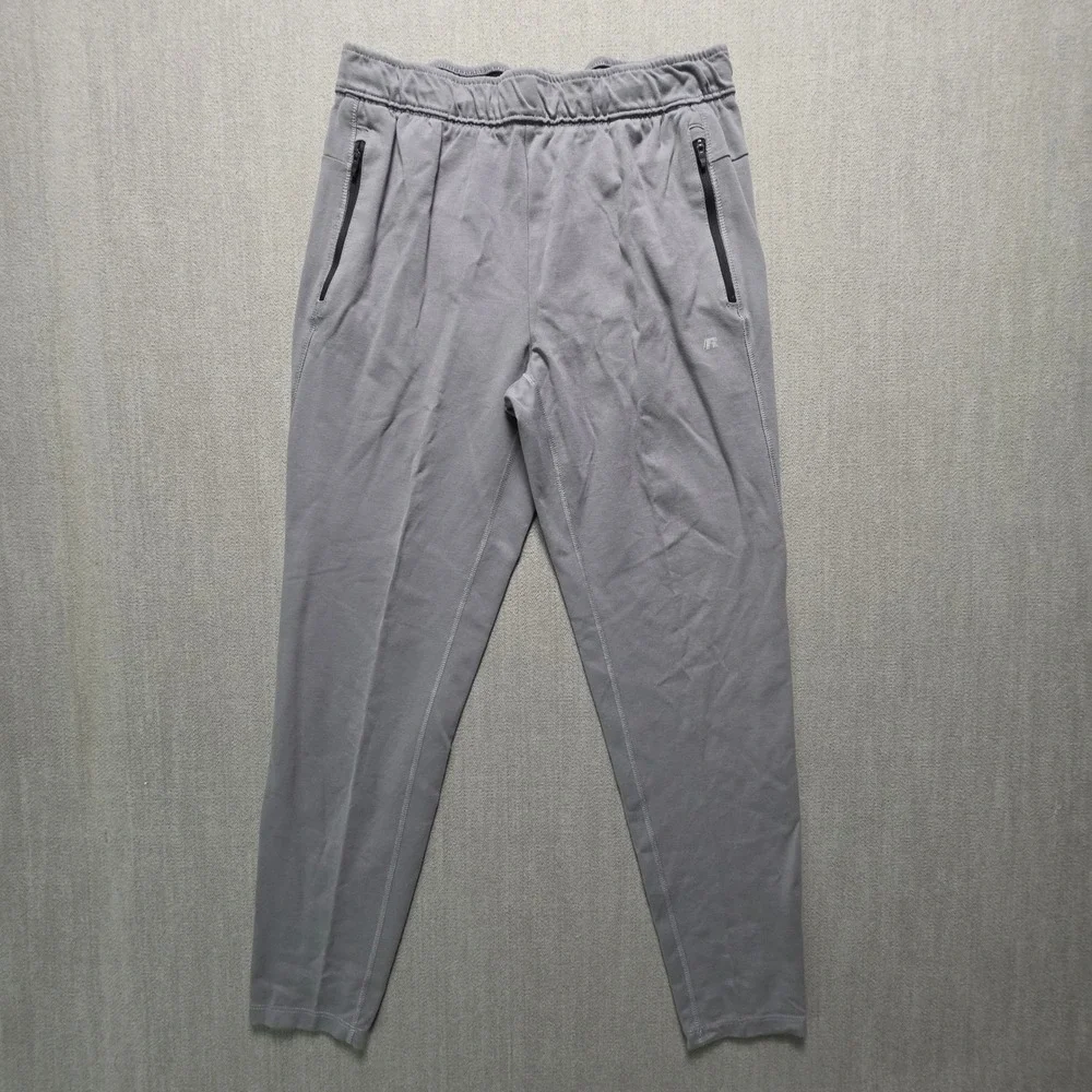 Russell Athletic Pants Mens L Grey Zipper Pockets Tapered Joggers